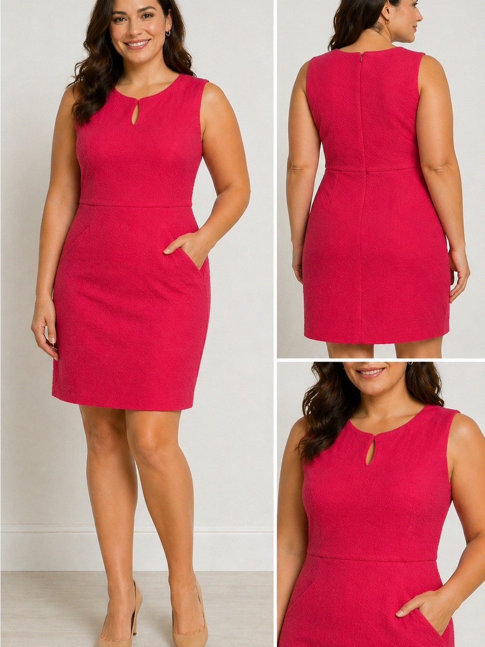 Lands' End Sleeveless Fuchsia Textured Shift Dress